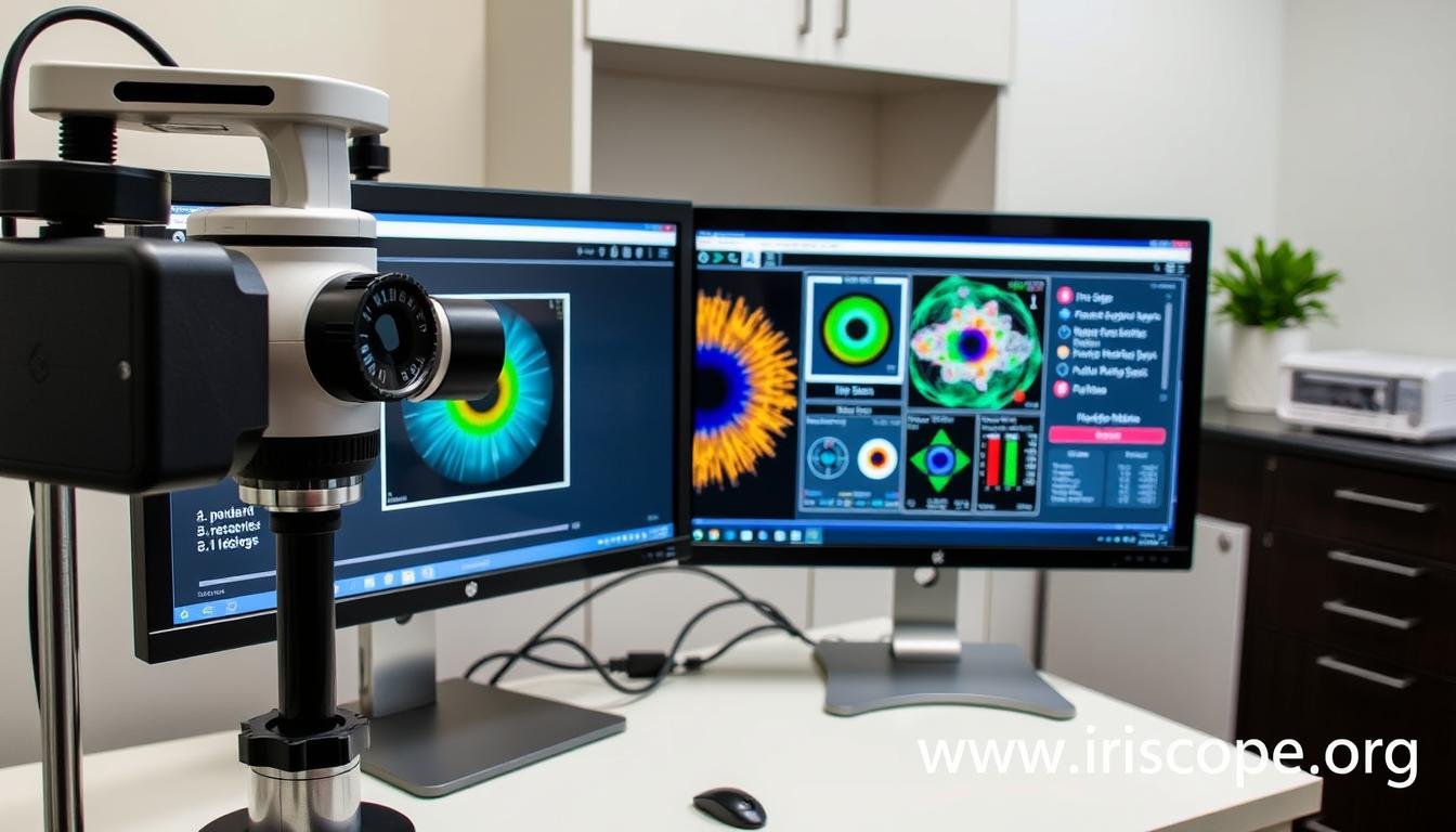 Modern digital iridology system with computer analysis software and high-resolution iris camera Modern digital iridology system with computer analysis software and high-resolution iris camera
