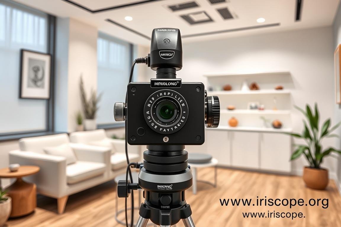 Modern holistic health clinic featuring professional iridology equipment Modern holistic health clinic featuring professional iridology equipment