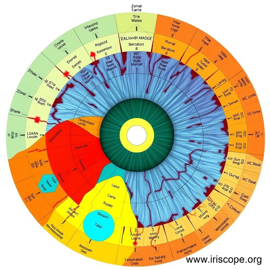 Modern iridology chart showing organ correspondences