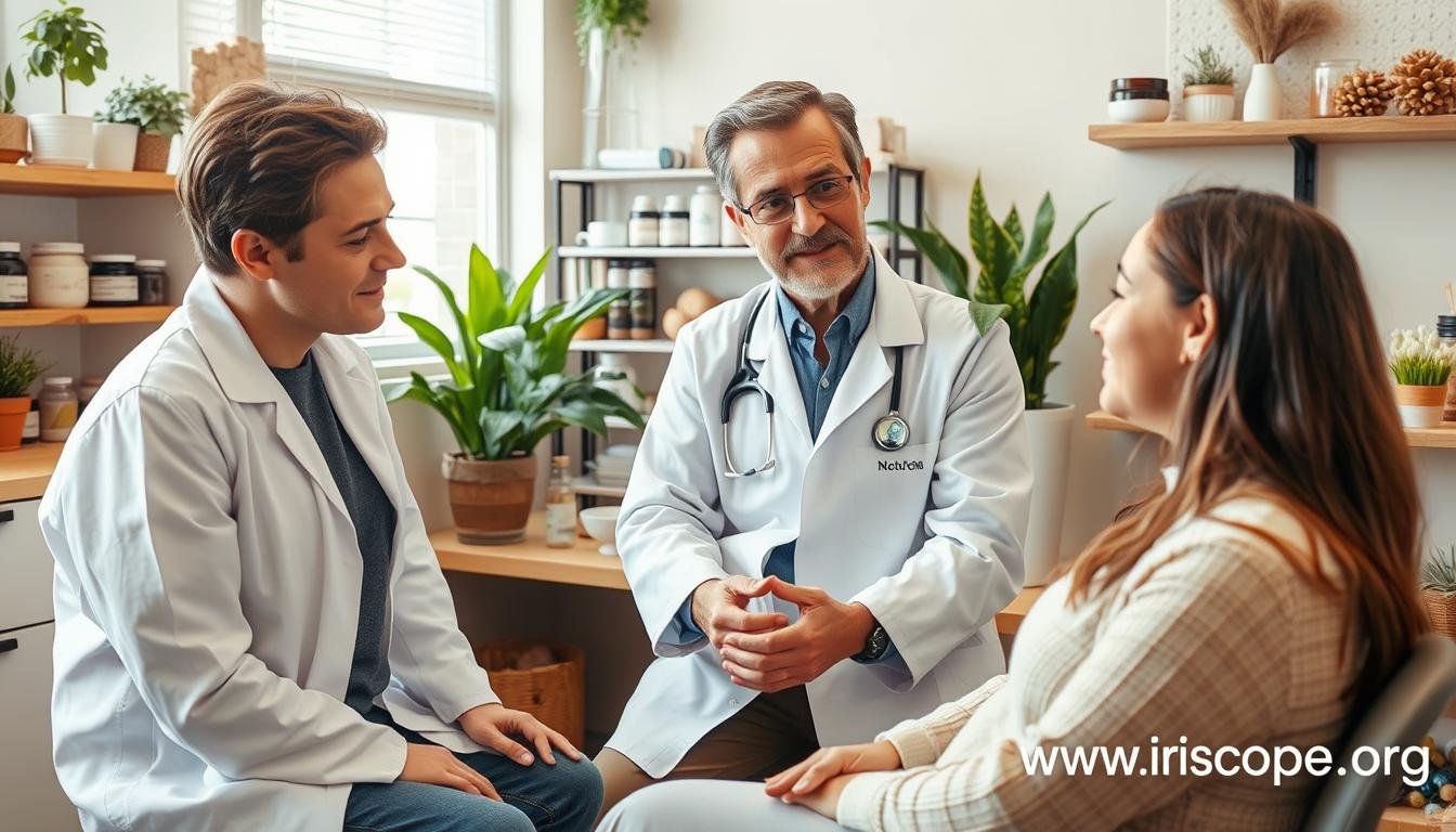 Naturopathic doctor consulting with a patient in a natural medicine clinic