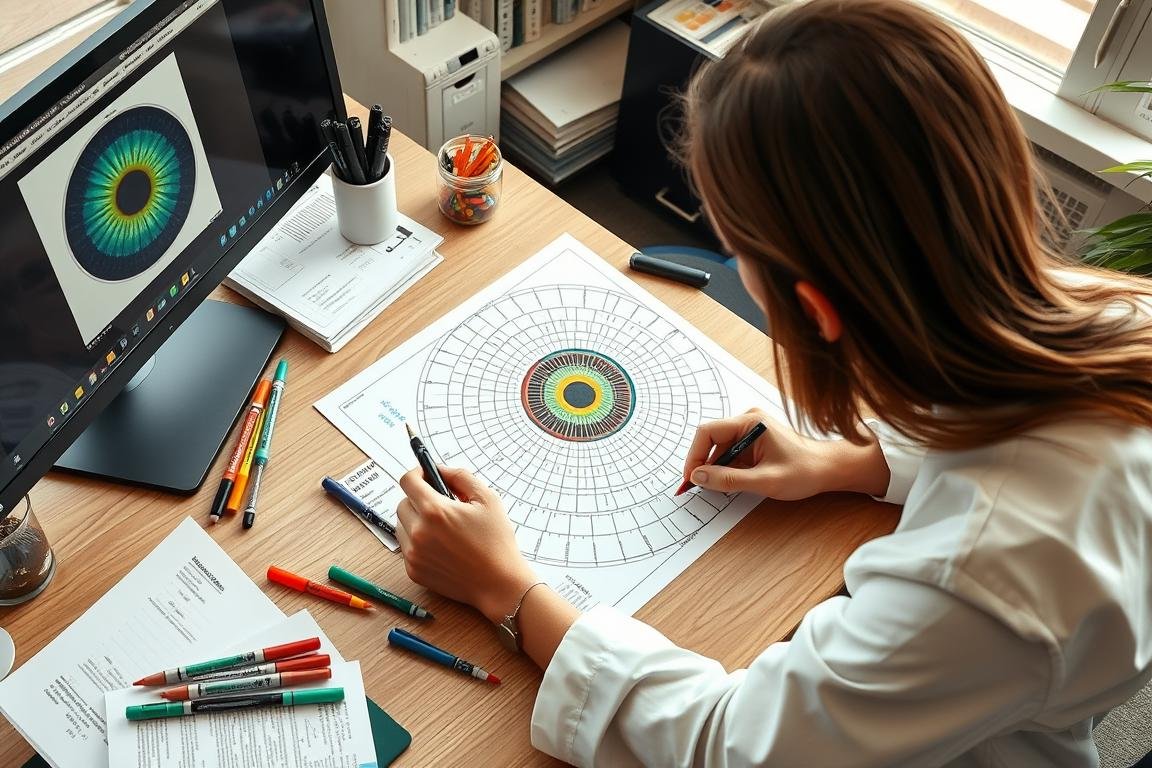 Practitioner customizing an iridology chart template for specific client needs