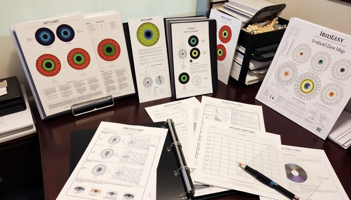 Printable iridology chart templates in a practitioner's office