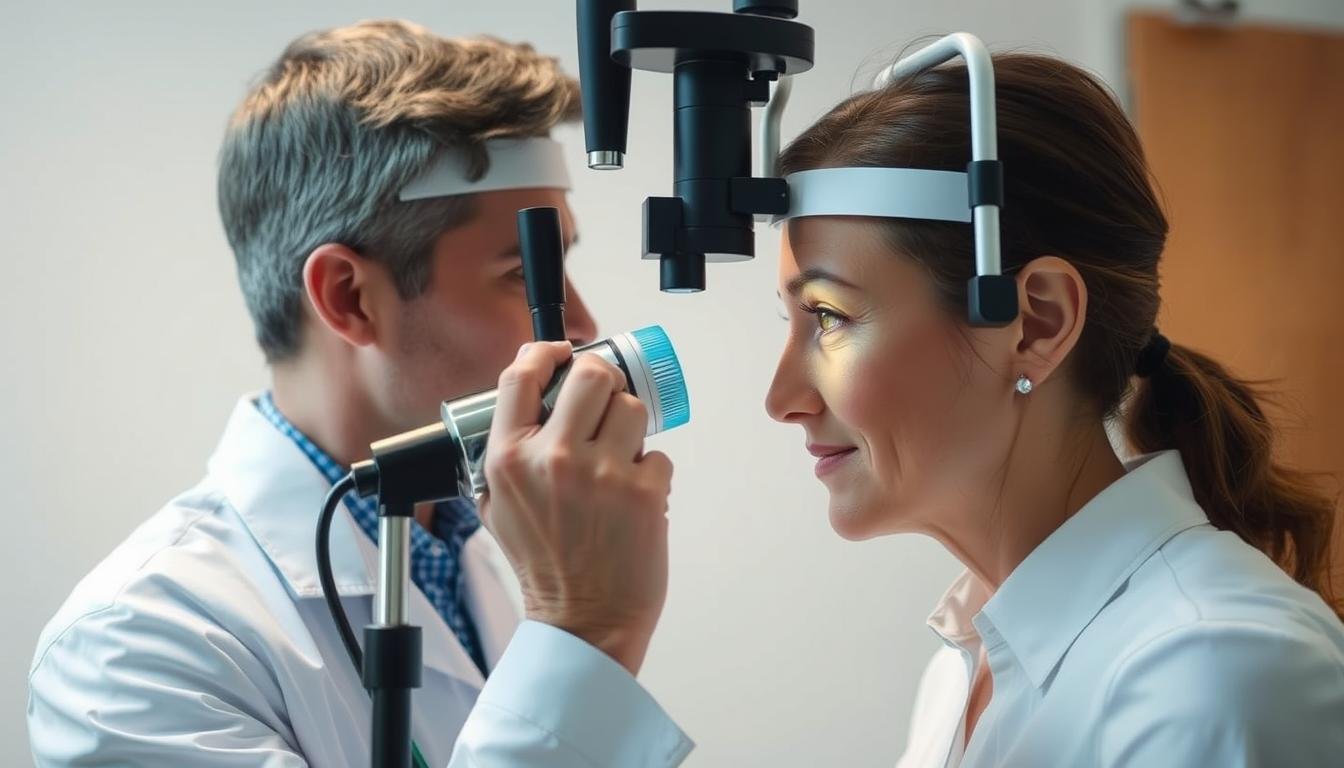 Professional using an Iridology Camera to examine a patient's iris