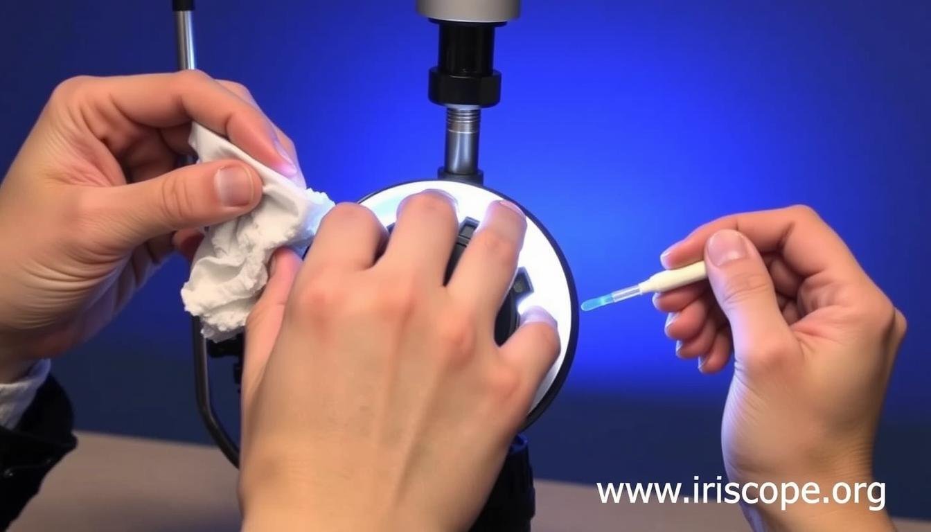 Proper cleaning and maintenance of an iridology camera lens and lighting system Proper cleaning and maintenance of an iridology camera lens and lighting system