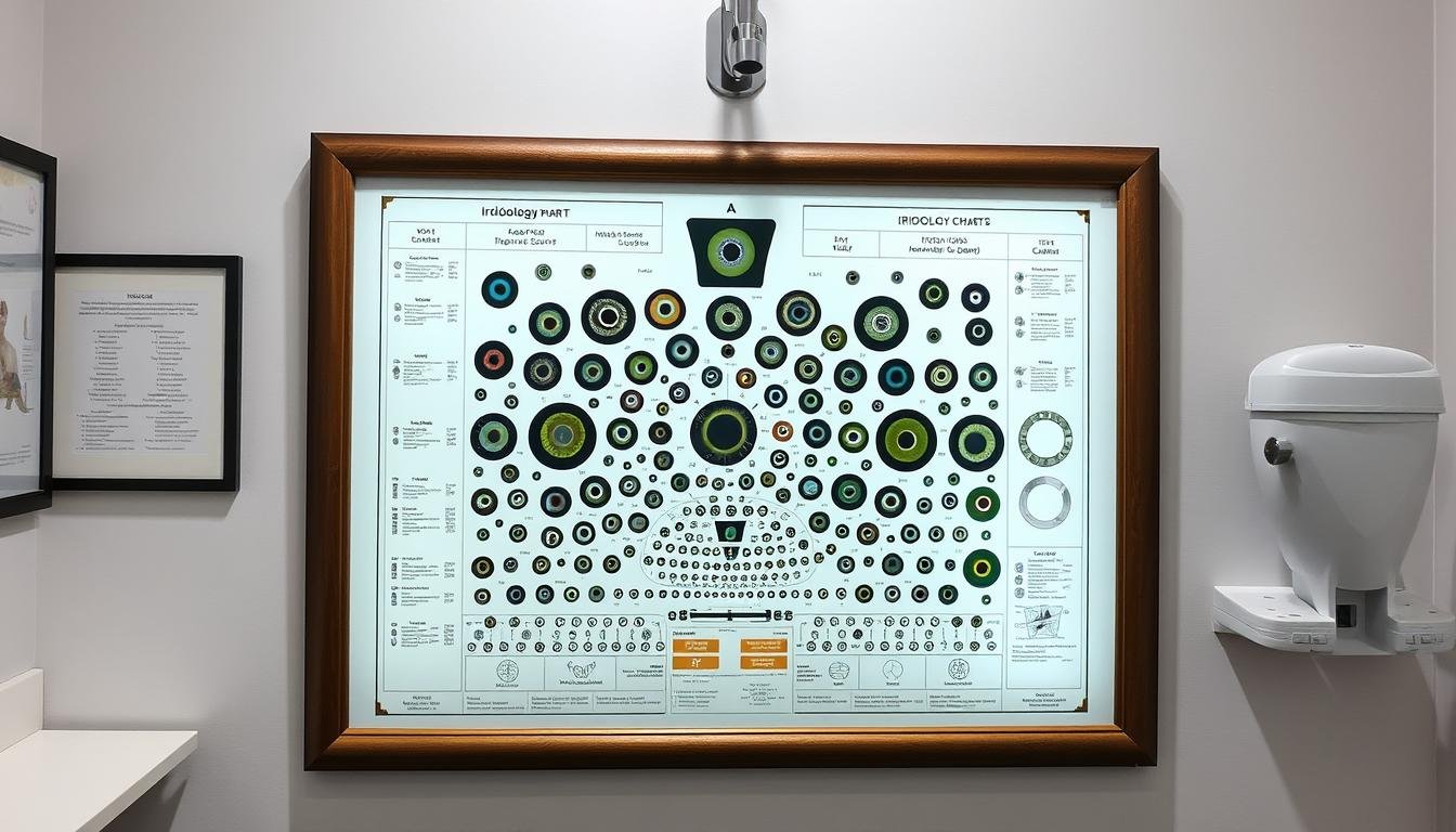 Properly installed iridology chart in a professional clinic setting