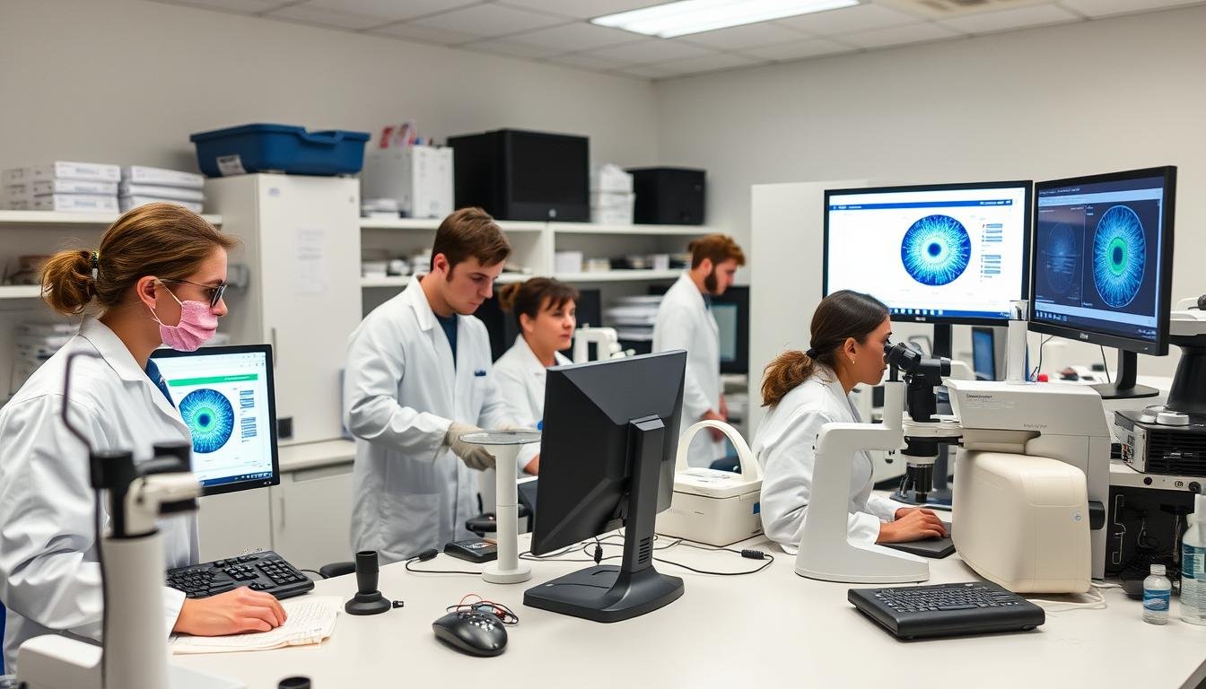 Research laboratory conducting iridology validation studies with specialized equipment