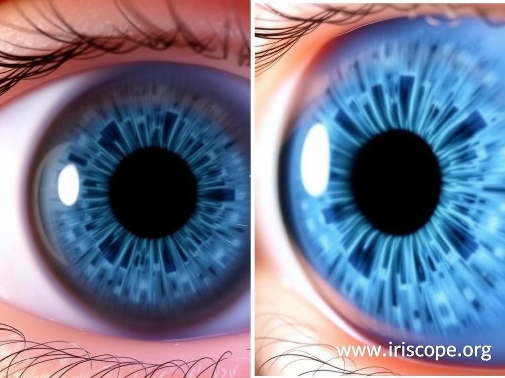 Side-by-side comparison of iris images taken with different quality iridology cameras