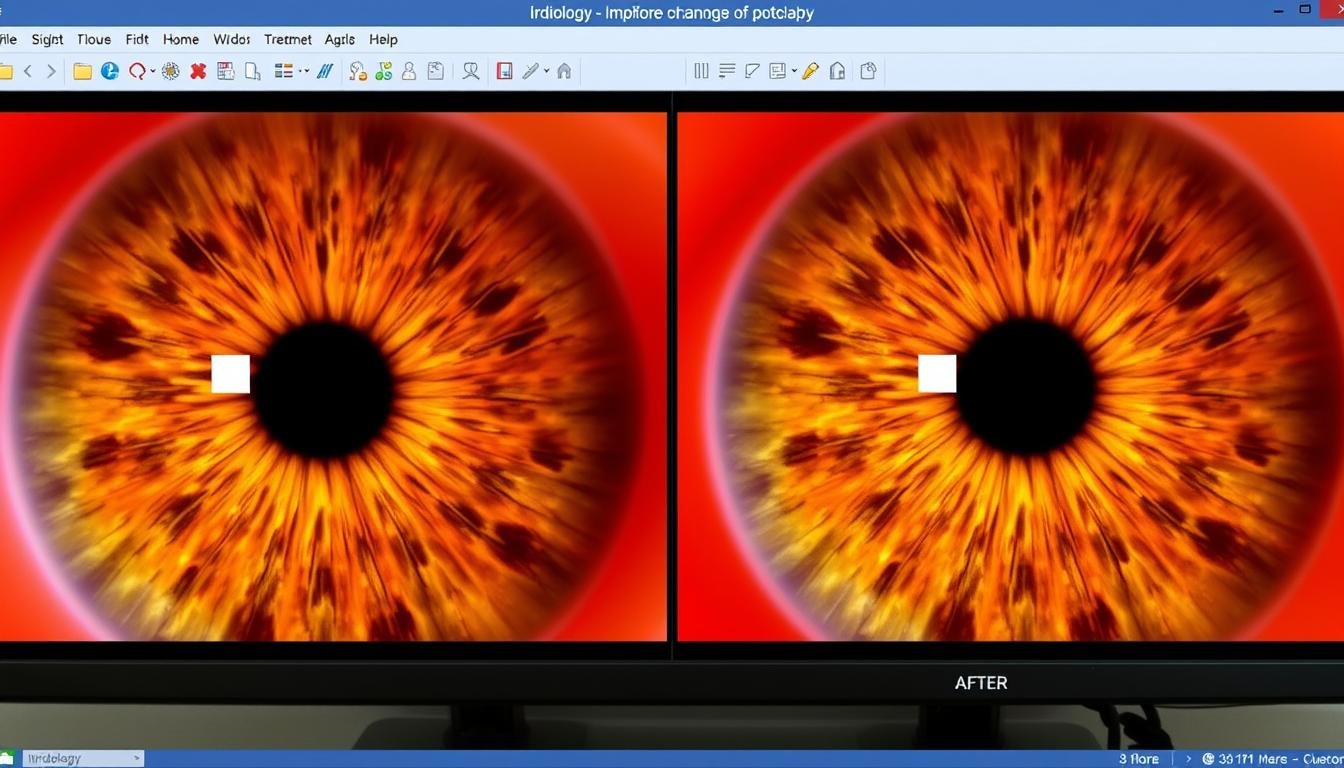 Side-by-side comparison of iris scans showing changes over time Side-by-side comparison of iris scans showing changes over time