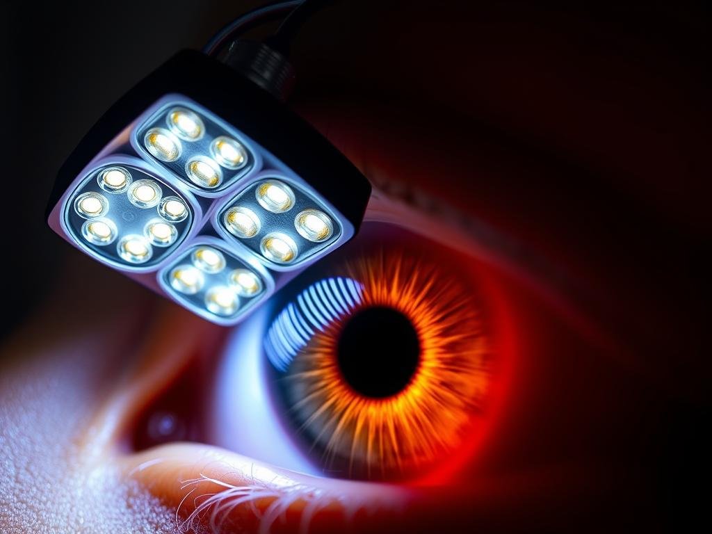 Specialized lighting system of an iridology camera showing multiple LED configurations Specialized lighting system of an iridology camera showing multiple LED configurations