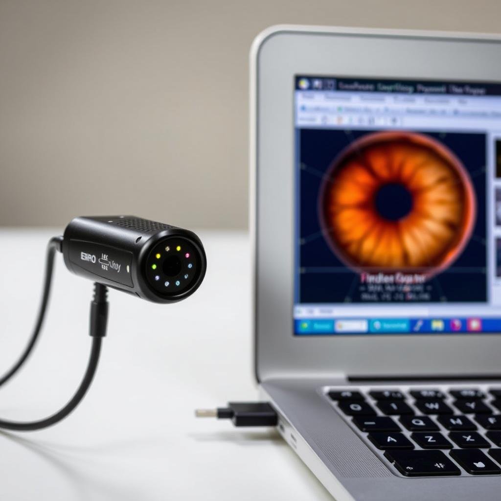 USB Iridology Camera connected to a laptop USB Iridology Camera connected to a laptop