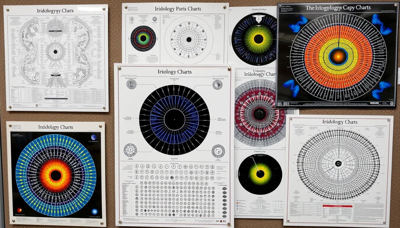 Various types of iridology charts displayed for comparison
