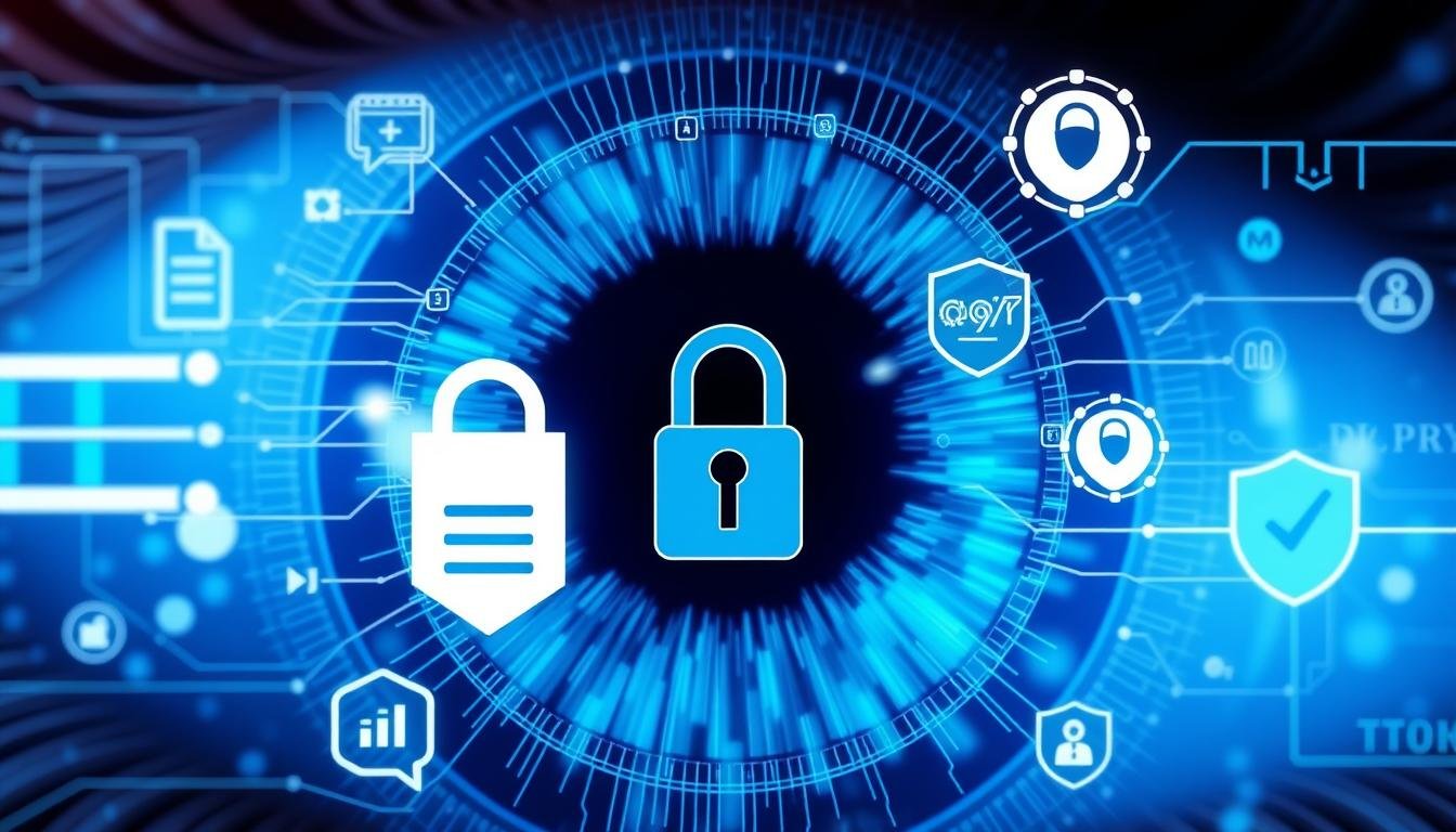 Visual representation of data privacy and ethical considerations in digital iridology