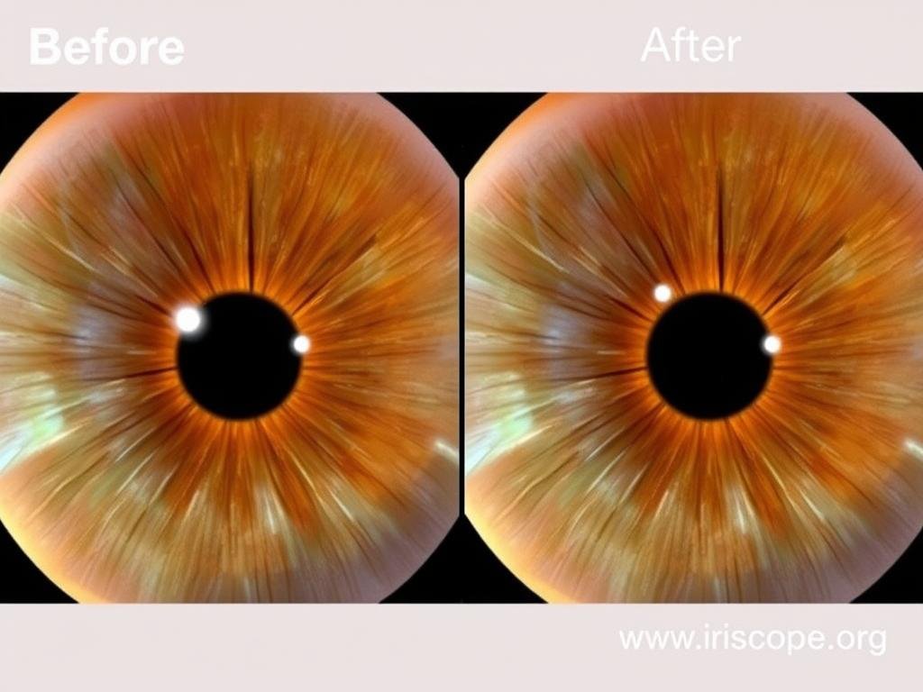 Before and after comparison showing troubleshooting results with MAIKONG iridology camera Before and after comparison showing troubleshooting results with MAIKONG iridology camera