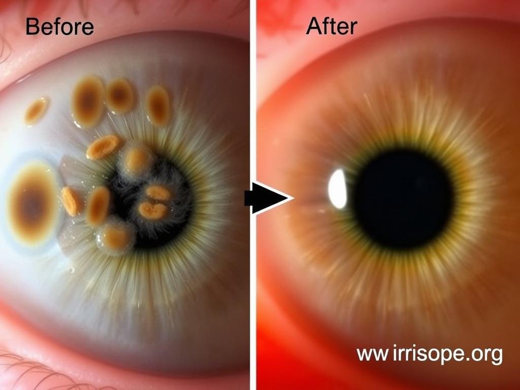 Before and after images showing iris color changes during detoxification