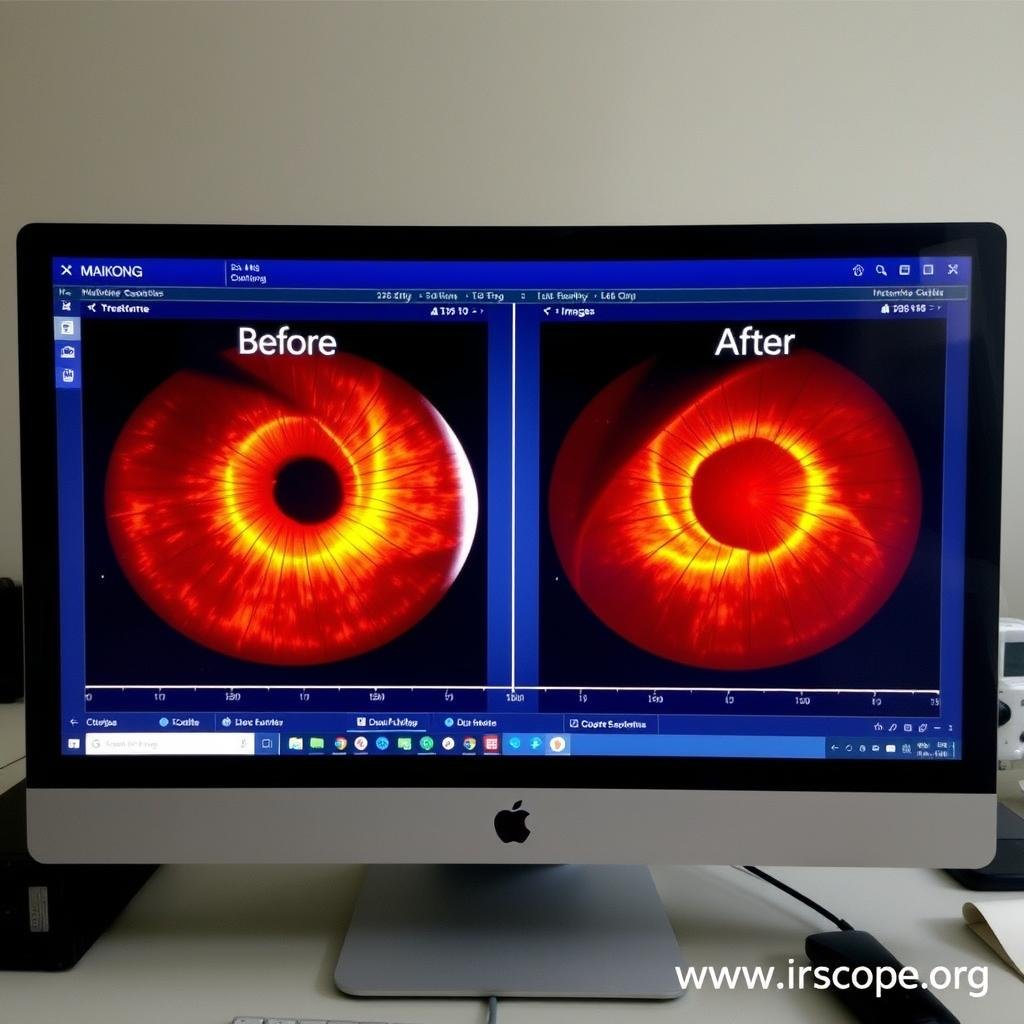 Before and after iris comparison showing wellness progress