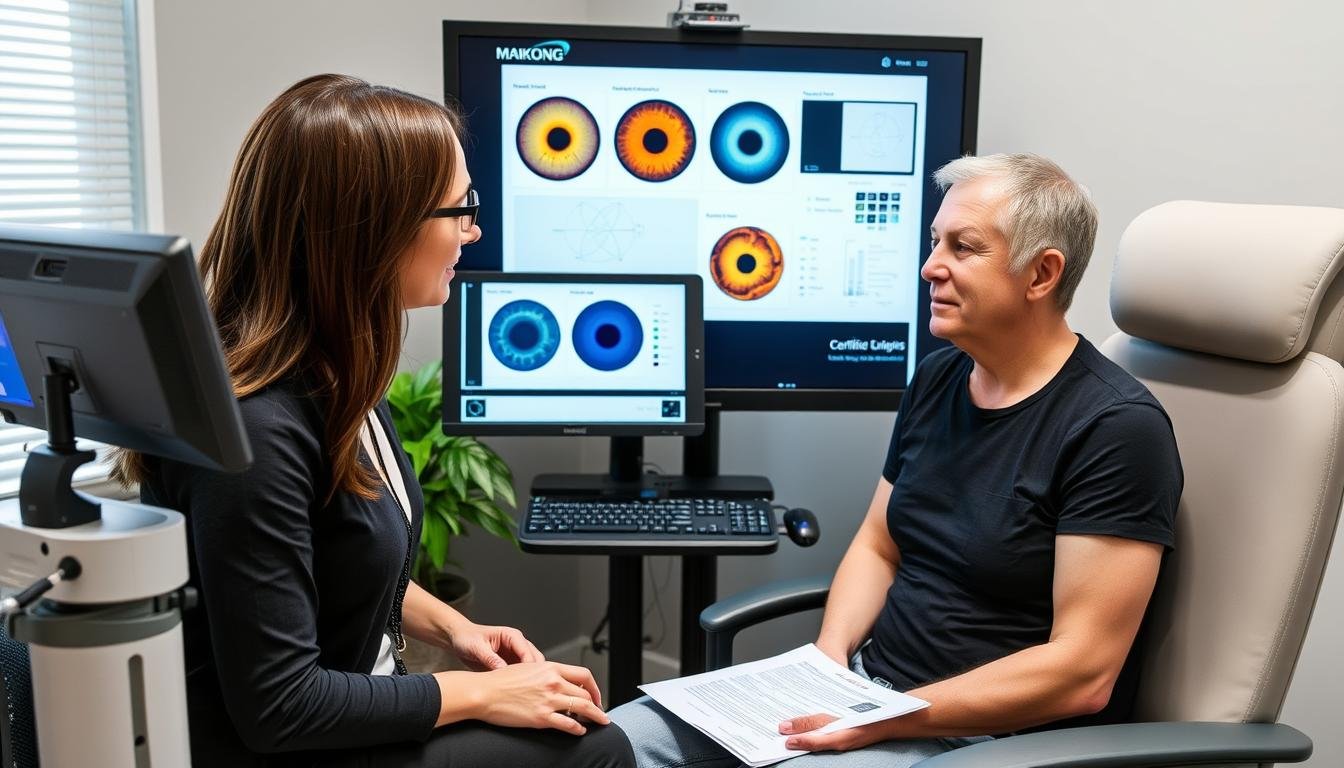 Certified iridologist applying knowledge in a wellness consultation