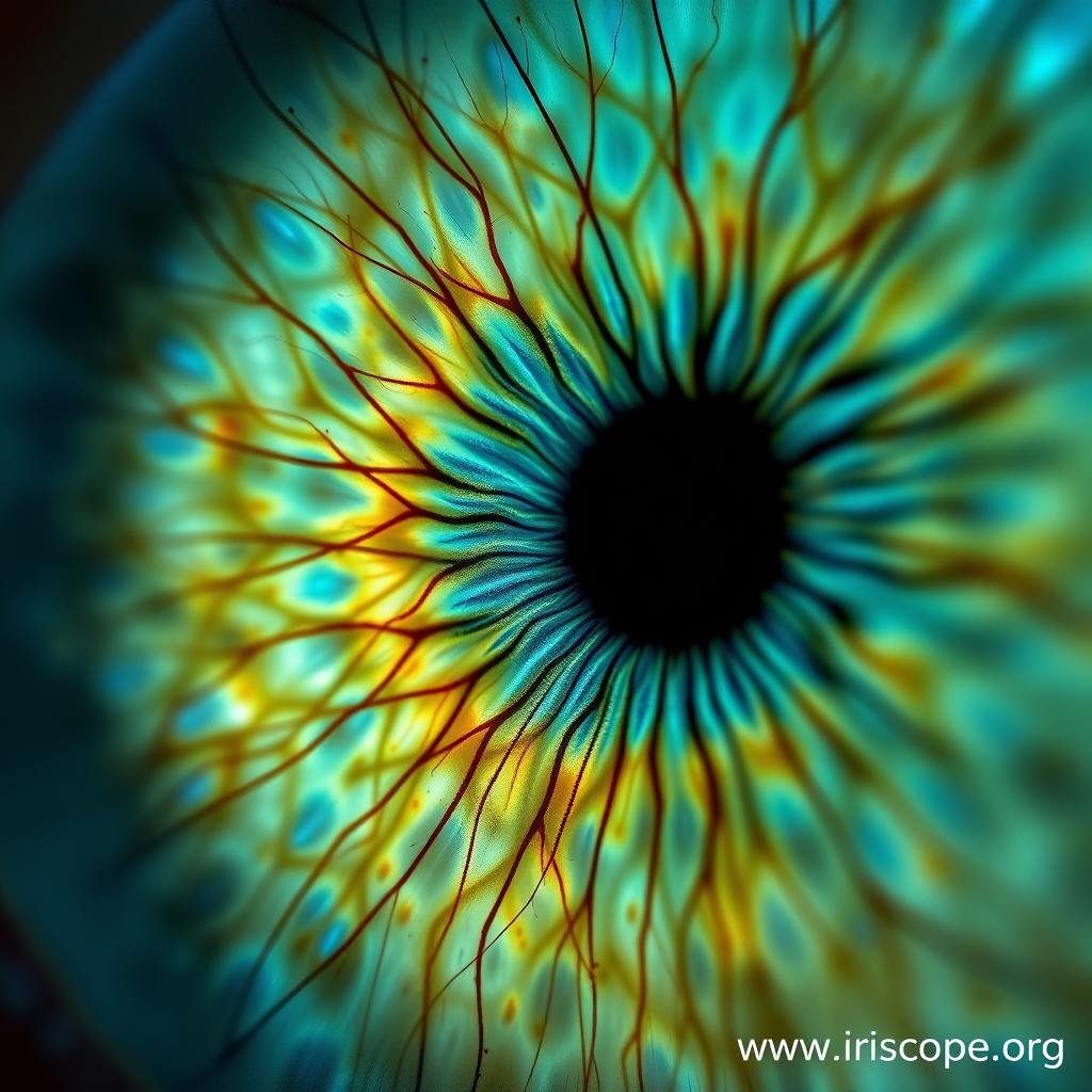Close-up image of human iris captured with MAIKONG Iridology Camera showing detailed iris patterns