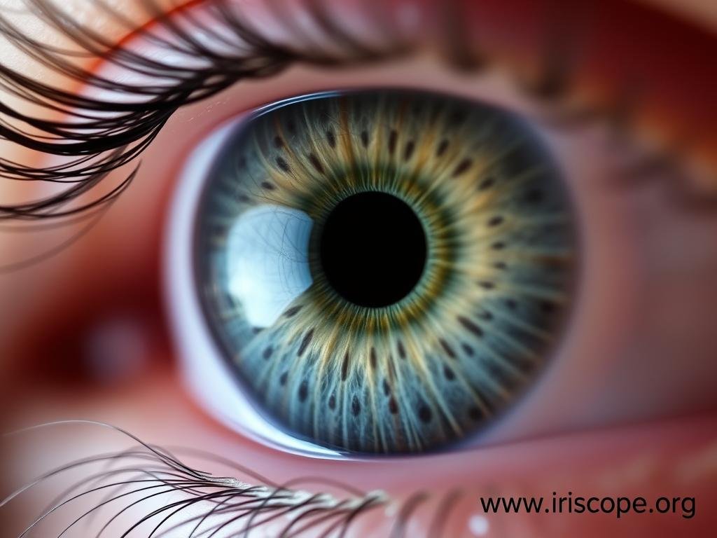 Close-up of iris showing nerve rings associated with emotional stress