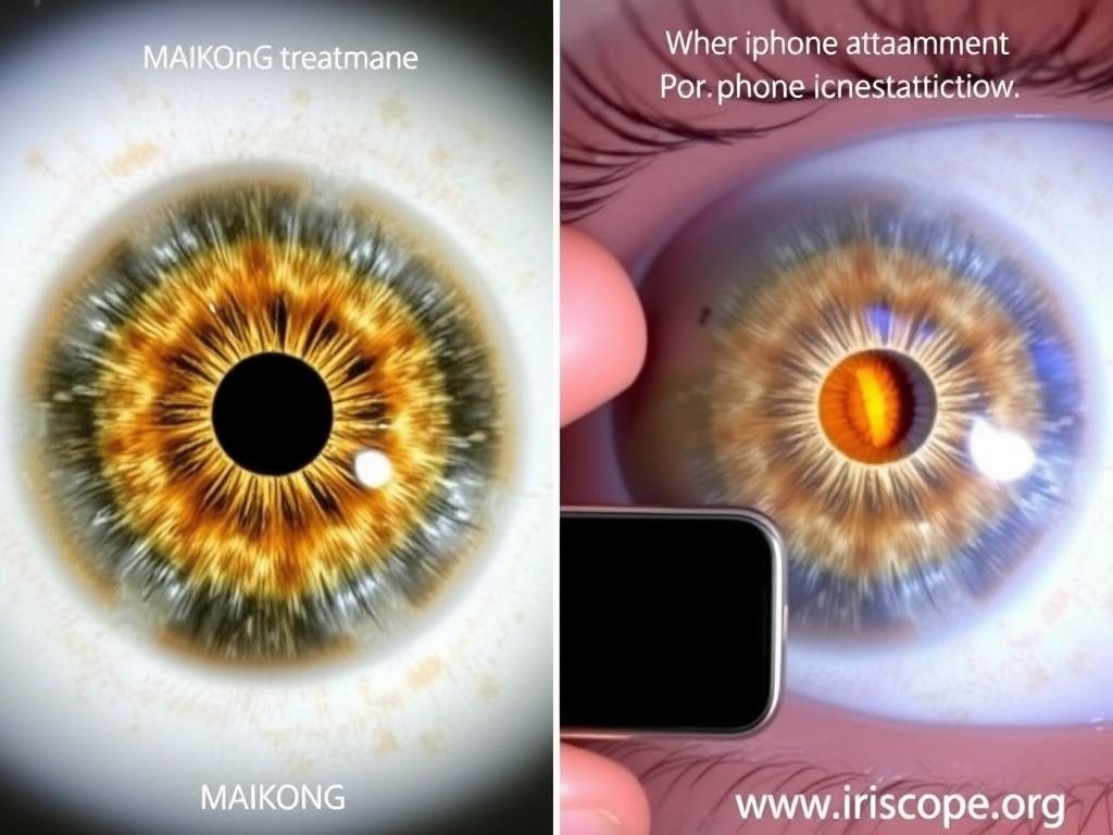 Comparison between professional iridology camera and smartphone attachment showing quality difference Comparison between professional iridology camera and smartphone attachment showing quality difference