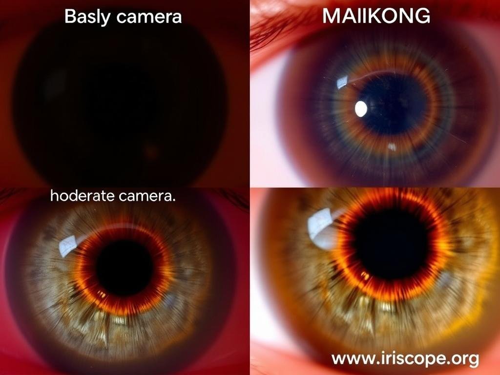 Comparison of iris images showing different levels of detail captured by various iridology cameras