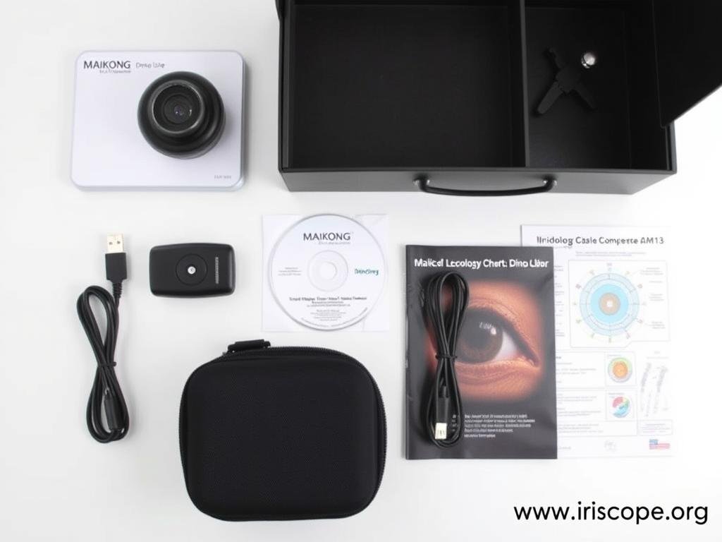 Complete package contents of MAIKONG Iridology Camera Dino-Lite AM4113