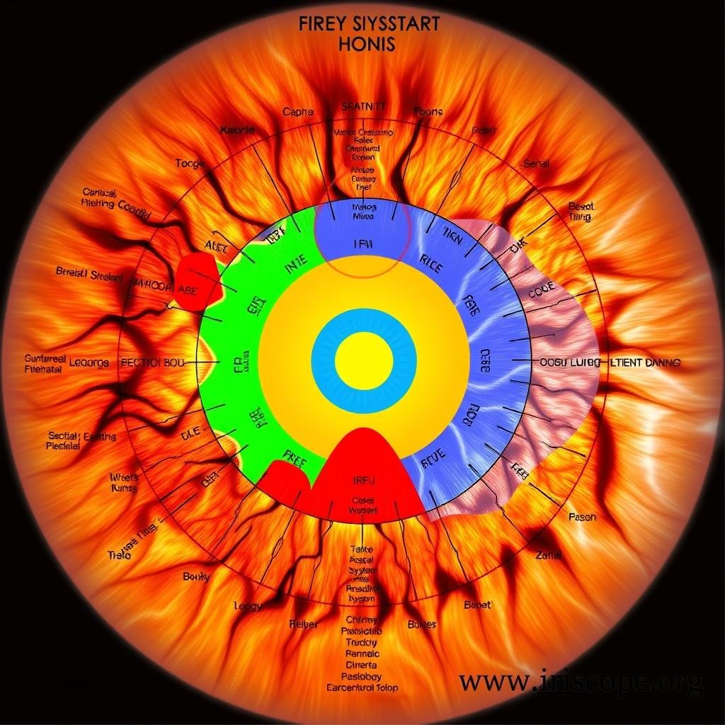 Detailed iridology chart showing iris mapping zones