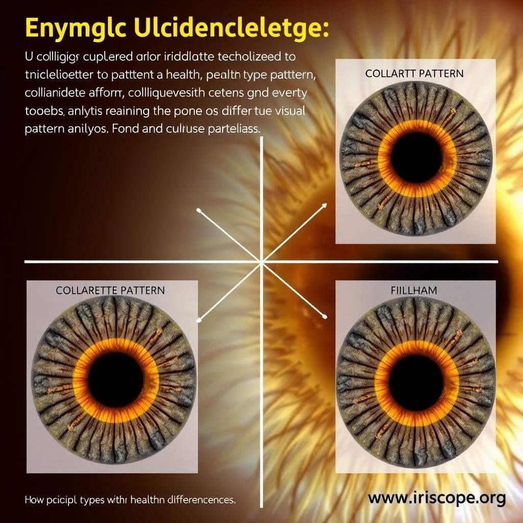 Diagram showing different collarette patterns and their significance in iridology Diagram showing different collarette patterns and their significance in iridology