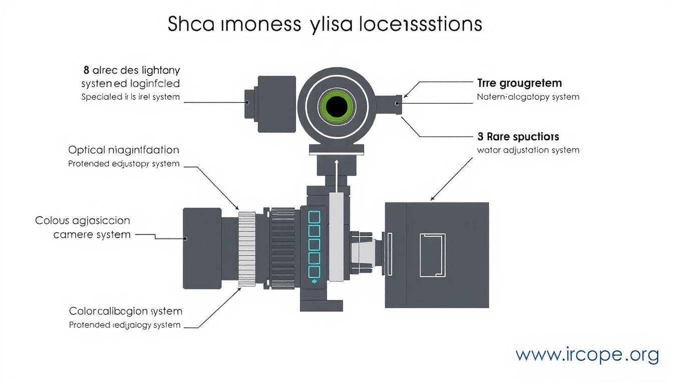Diagram showing multiple critical components of a professional iridology camera system Diagram showing multiple critical components of a professional iridology camera system