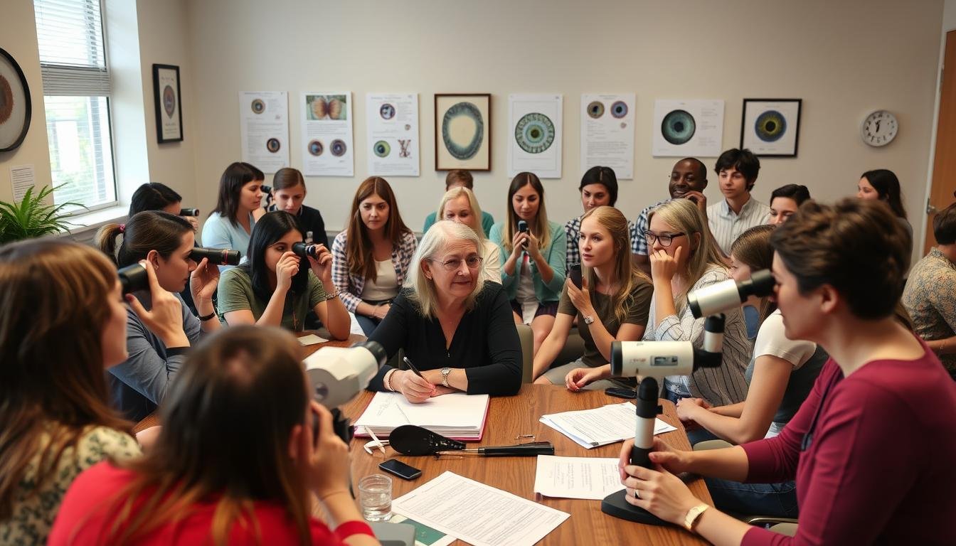 Diverse group of iridology students from various professional backgrounds