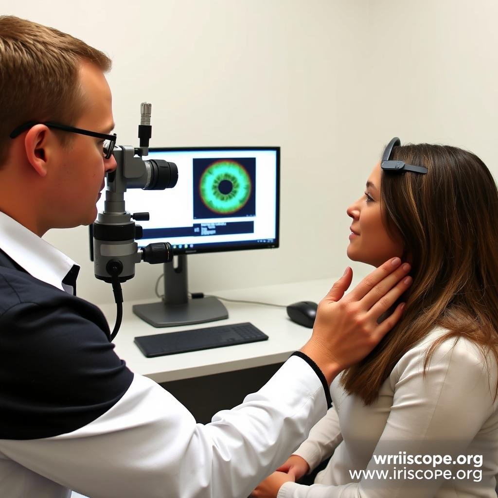 Health practitioner using MAIKONG Iridology Camera with client Health practitioner using MAIKONG Iridology Camera with client