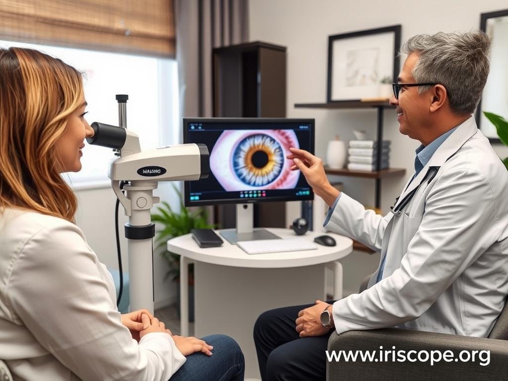 Health practitioner using professional iridology camera in a thriving practice Health practitioner using professional iridology camera in a thriving practice