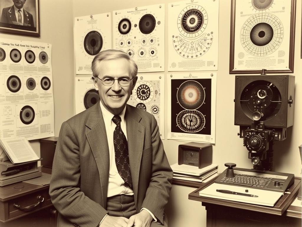 Historical photo of Dr. Bernard Jensen with iridology charts