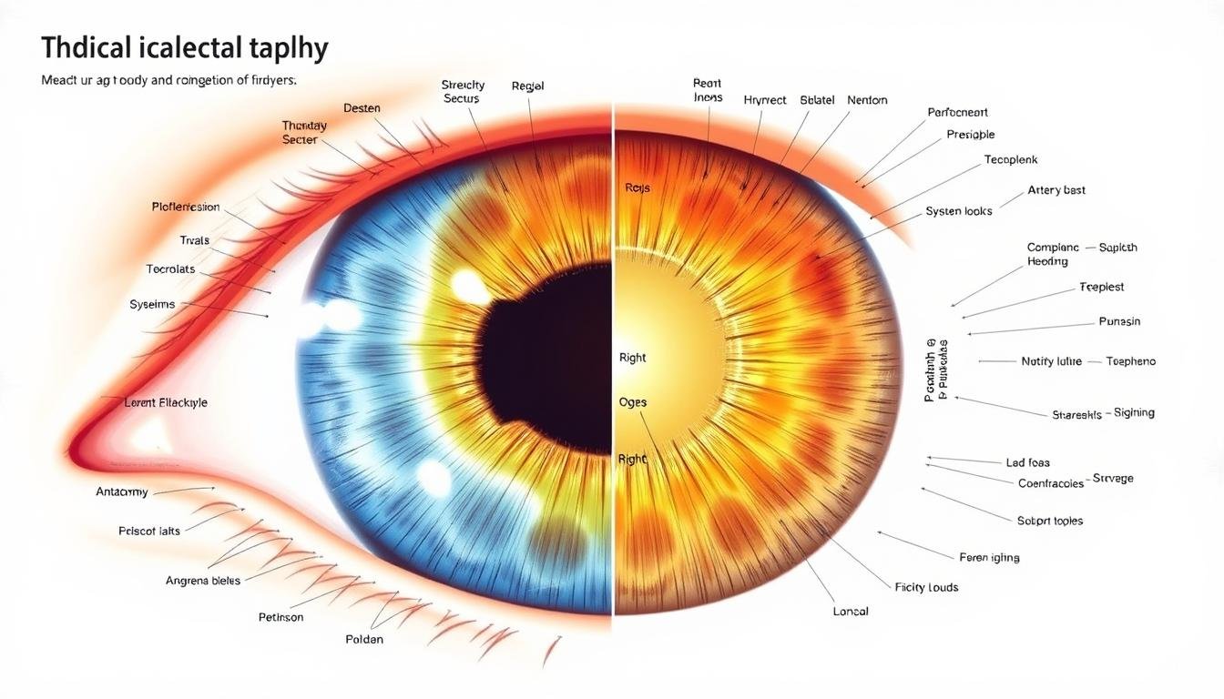 Iridology chart showing mapping of body systems to iris regions Iridology chart showing mapping of body systems to iris regions