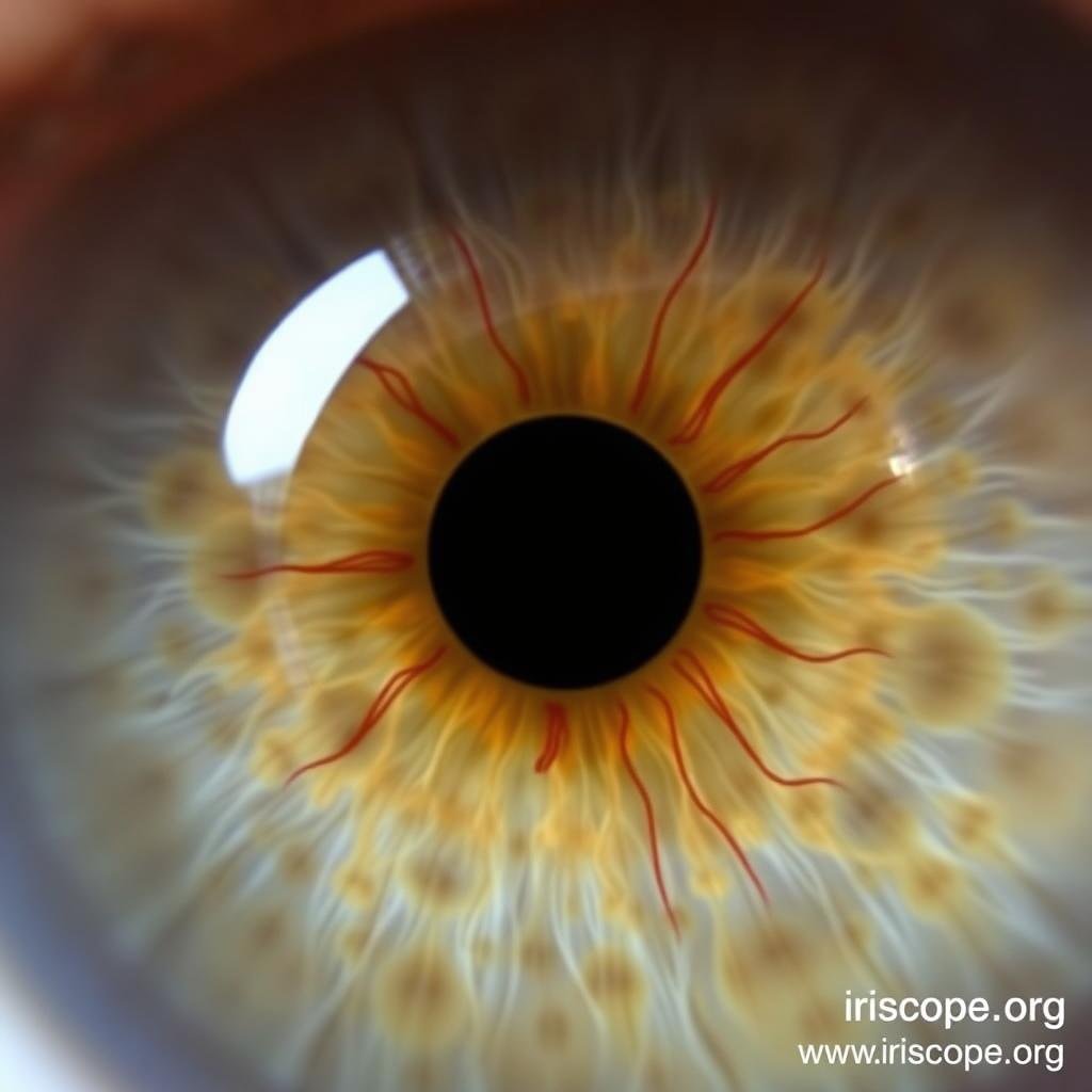 Iris showing digestive system indicators in the collarette zone Iris showing digestive system indicators in the collarette zone