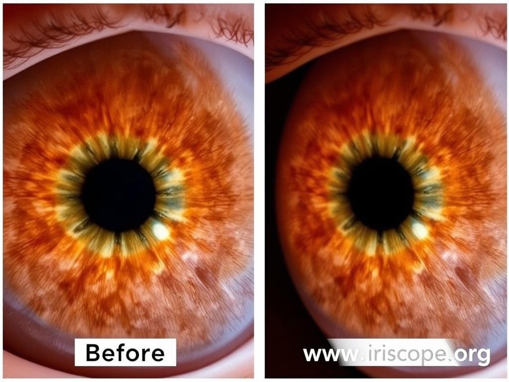 Iris showing liver congestion signs before and after detoxification protocol
