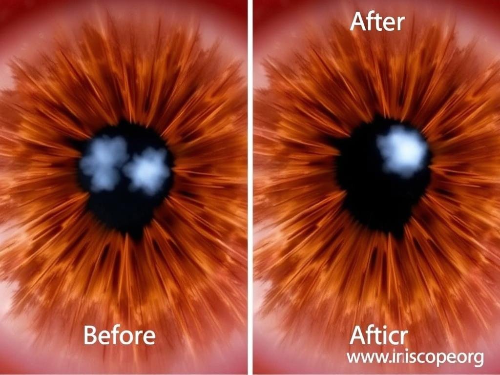 Iris showing lymphatic congestion signs before and after cleansing protocol