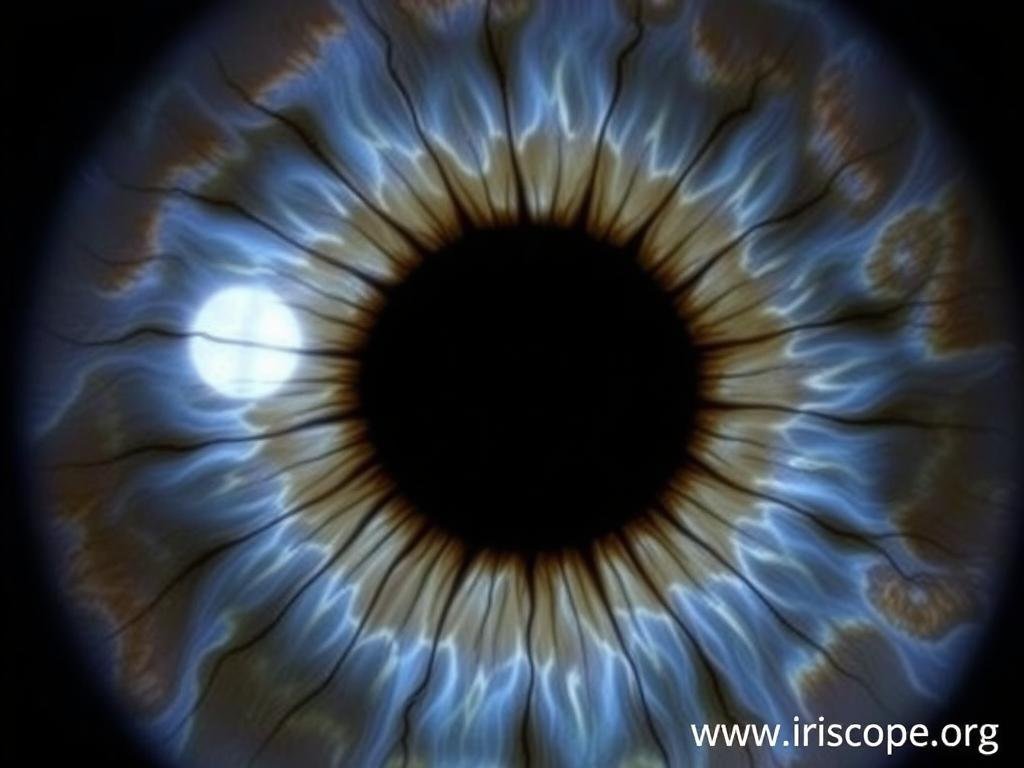 Iris showing radial furrows in the brain/mind region associated with emotional processing