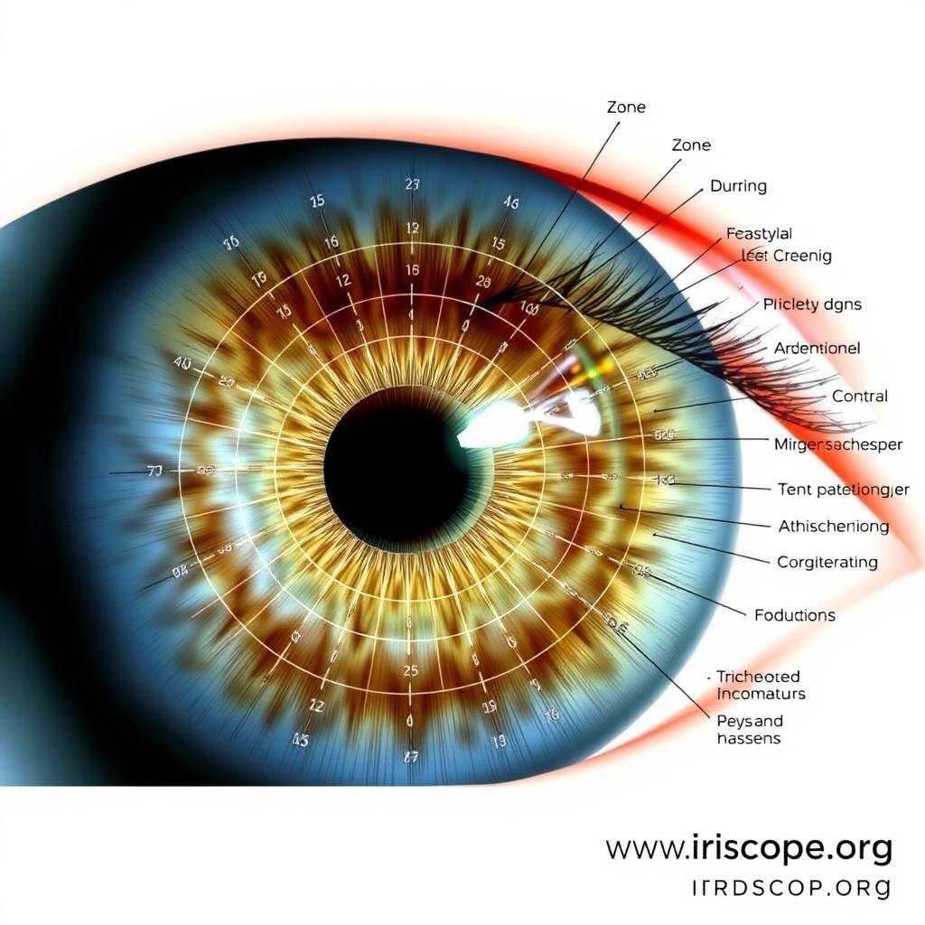 Left eye iridology chart showing organ correspondences