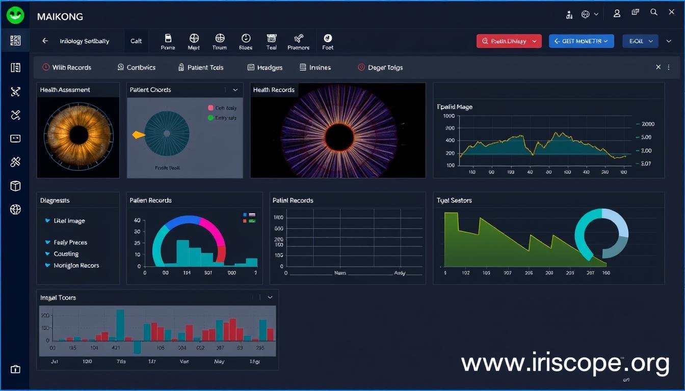 MAIKONG Iridology Software interface showing iris analysis and health assessment