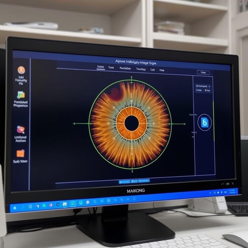 MAIKONG iridology analysis software interface showing detailed iris assessment