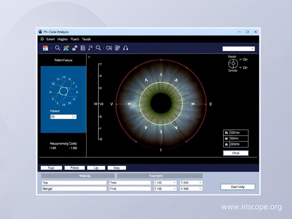 MAIKONG iridology software interface showing analysis features