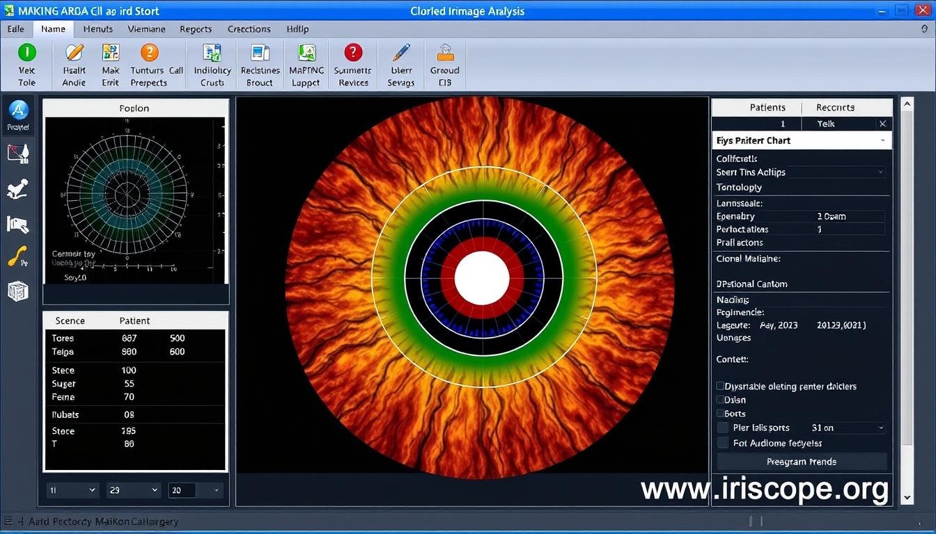MAIKONG iridology software interface showing comprehensive analysis MAIKONG iridology software interface showing comprehensive analysis