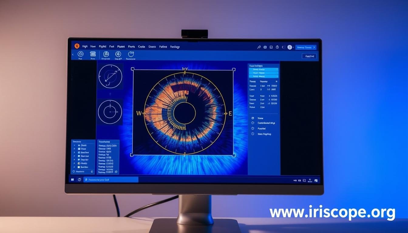 MAIKONG iridology software interface showing iris analysis
