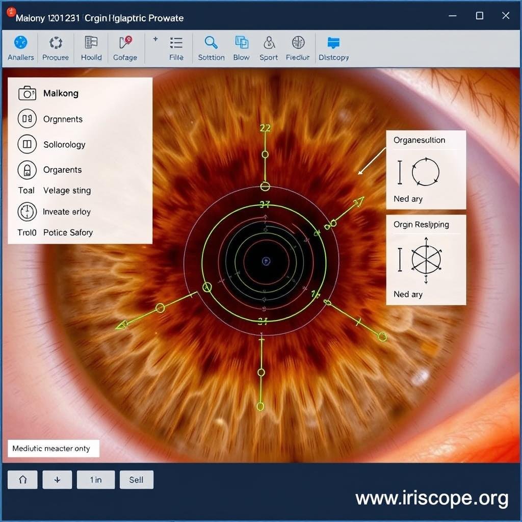 MAIKONG iridology software showing detailed iris analysis