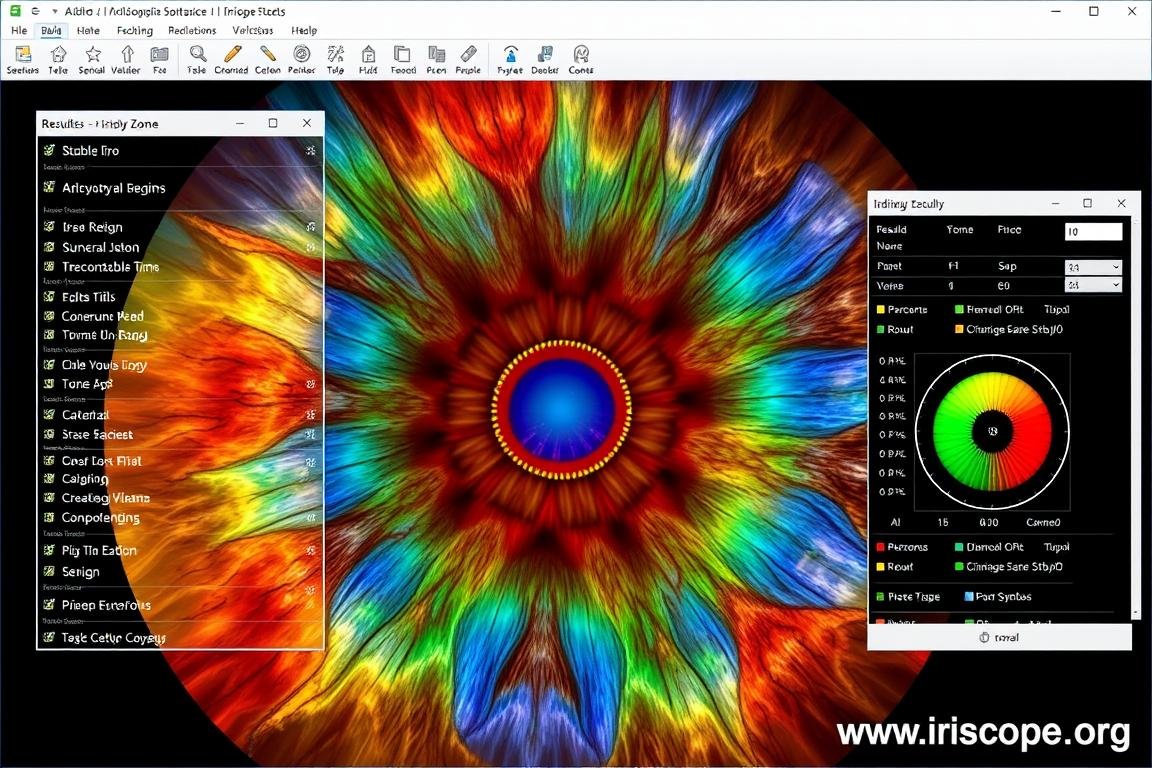 MAIKONG iridology software showing detailed iris zone mapping