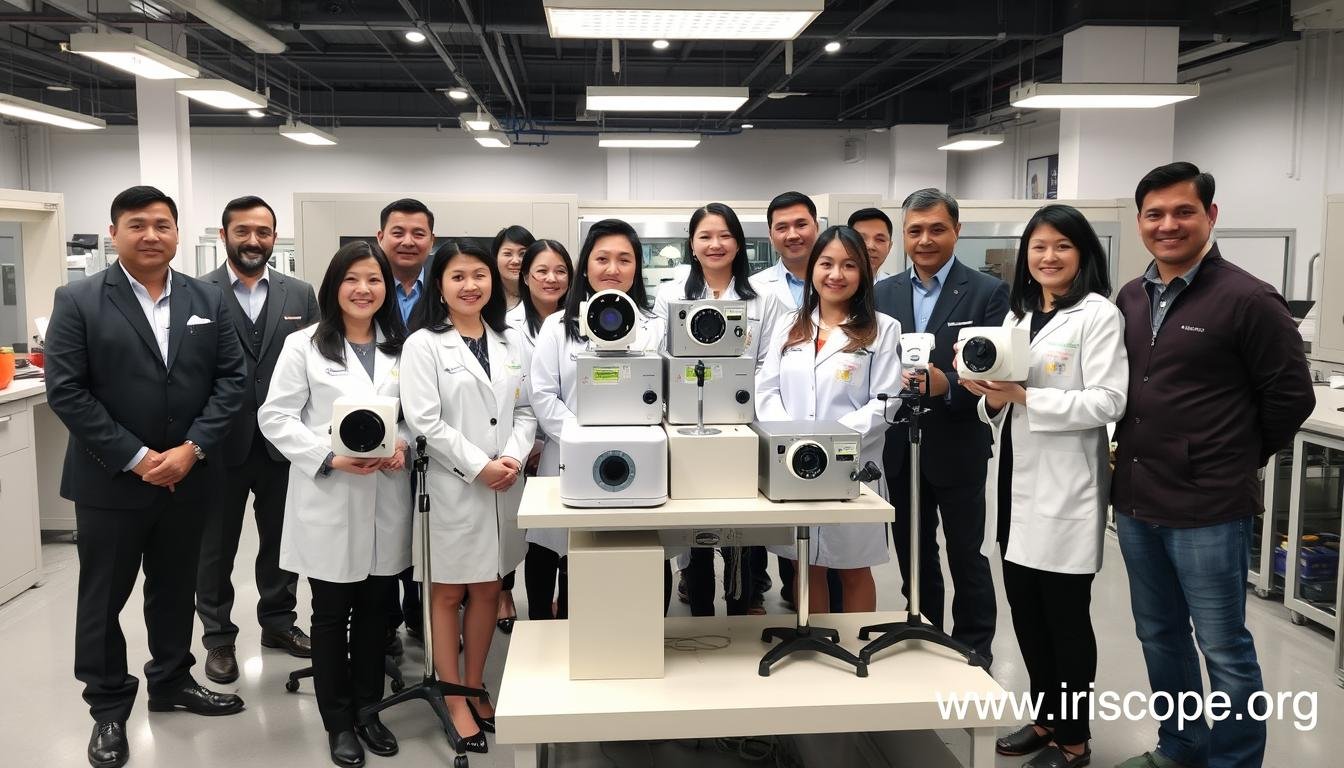 MAIKONG team of engineers and quality control specialists with iridology cameras