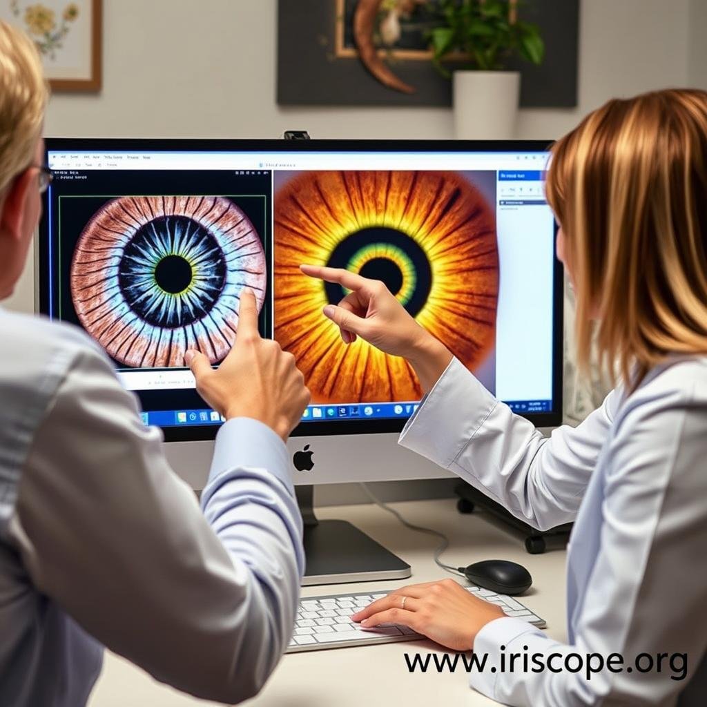 Naturopath reviewing iris images with client