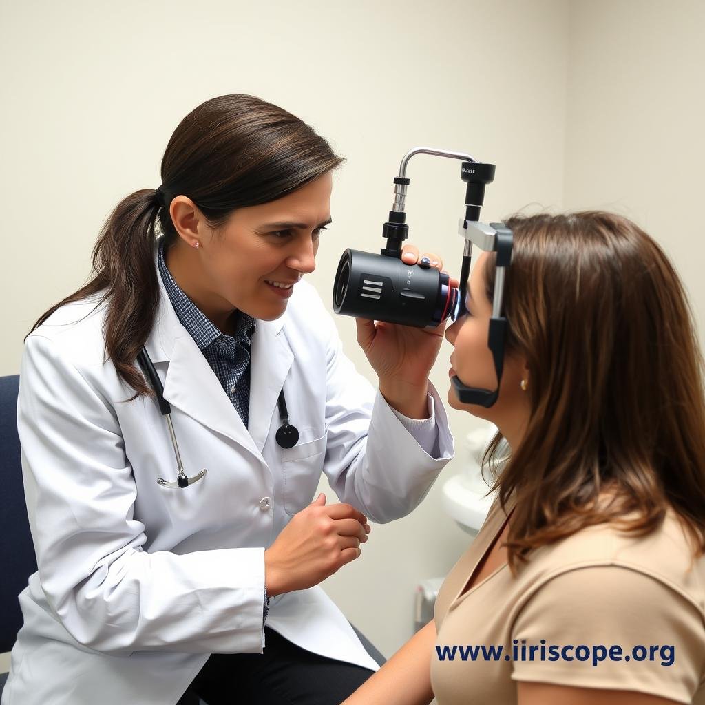 Practitioner using MAIKONG iridology camera with client Practitioner using MAIKONG iridology camera with client