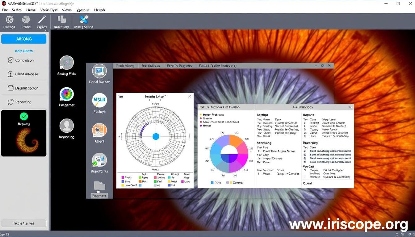 Professional iridology software interface showing advanced analysis features Professional iridology software interface showing advanced analysis features