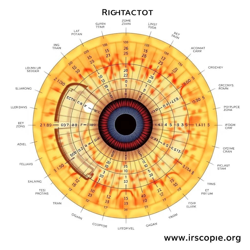 Right eye iridology chart showing organ correspondences